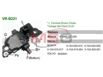 VRB221 Регулятор напряжения генератора MOBILETRON підбір по vin на Brocar