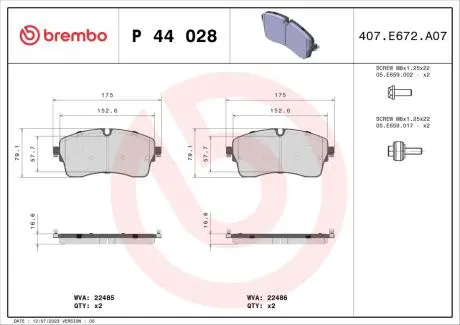 P44028 Гальмівні колодки дискові BREMBO підбір по vin на Brocar