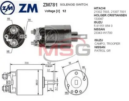 ZM781 Реле втягуюче стартера ZM підбір по vin на Brocar