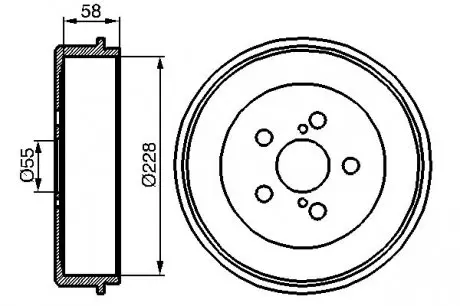 0986477140 Барабан гальмівний (задній) Toyota Avensis 97-03 (228х58) d=55mm BOSCH підбір по vin на Brocar
