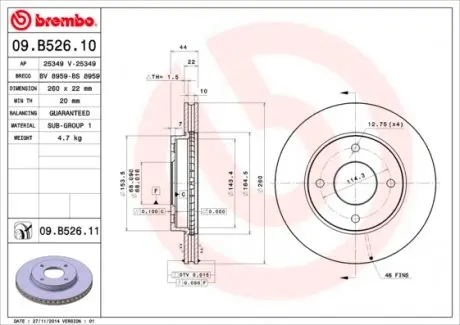09B52610 Тормозной диск Brembo BREMBO подбор по vin на Brocar