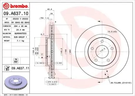 09A63710 Гальмівний диск BREMBO підбір по vin на Brocar