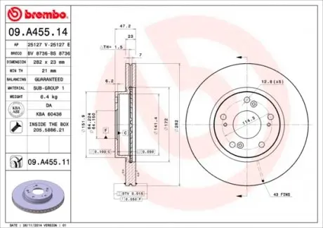 09A45514 Диск гальмівний BREMBO підбір по vin на Brocar