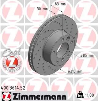 400361452 Диск тормозной ZIMMERMANN подбор по vin на Brocar