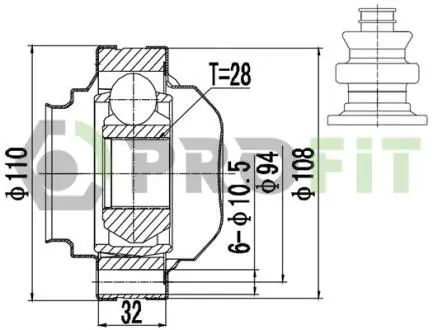 28103036 ШРУС внутрішній комплект VW PASSAT B7 10-15, Golf VI 09-14, Tiguan 16-, Tiguan 08-16; AUDI A3 03-12, A3 12-22, Q2 16-, Q3 11-18; SKODA Octavia A7 13-19, Octavia A5 04-13, Superb 08-15, Fabia III 14-21; SEAT Leon 05-12, Leon 12-20, Ibiza 09-17, Altea PROFIT підбір по vin на Brocar