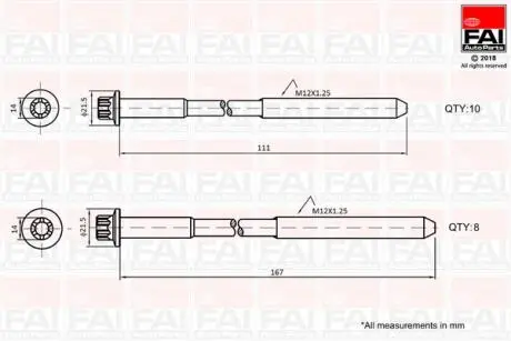 B2124 Комплект болтів головки цілідра FAI AUTOPARTS підбір по vin на Brocar