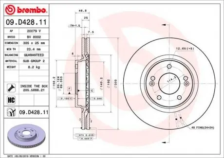 09D42811 Гальмівний диск BREMBO підбір по vin на Brocar