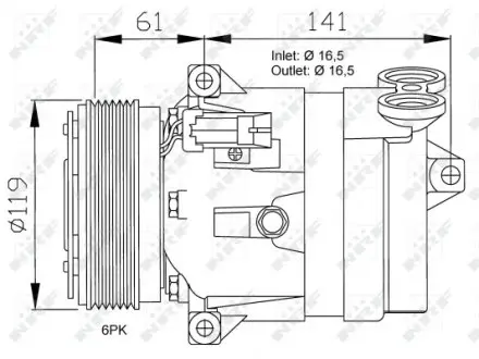 32021 Компрессор кондиционера Opel Vectra 1.6-2.2 95-09/Fiat Croma 1.9D 05- NRF підбір по vin на Brocar