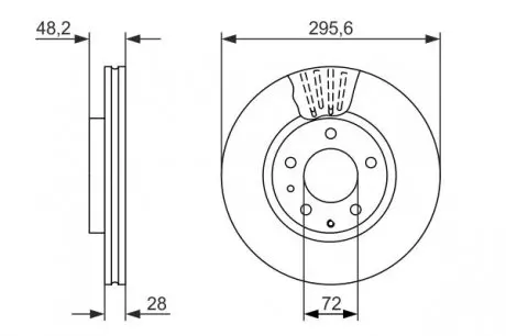 0986479758 Диск тормозной (передний) Mazda CX-7 07-13 (295.7x28) BOSCH подбор по vin на Brocar