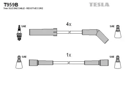 T959B Комплект кабелей зажигания TESLA подбор по vin на Brocar