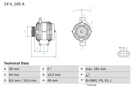 0986084240 ALTERNATOR RENAULT LAGUNA 1,6 05- REGENEROWANY BOSCH підбір по vin на Brocar