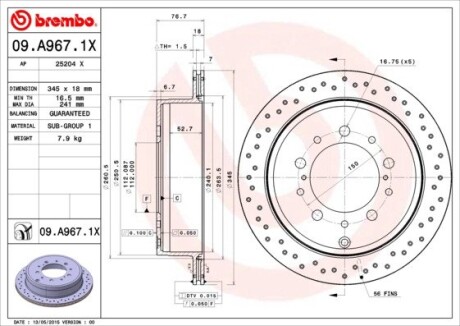 09A9671X TARCZA HAMULC. TOYOTA LANDCRUISER 08- TYŁ BREMBO підбір по vin на Brocar