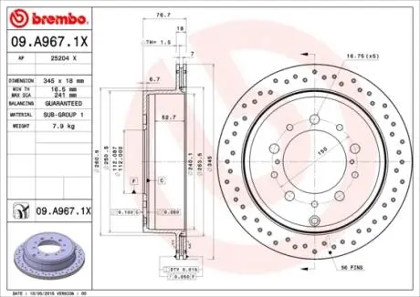 09A9671X TARCZA HAMULC. TOYOTA LANDCRUISER 08- TYŁ BREMBO підбір по vin на Brocar