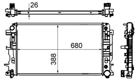 CR62000S Радиатор охлаждения MB Sprinter 06- (+AC, АКПП) (388x680x26) MAHLE / KNECHT підбір по vin на Brocar