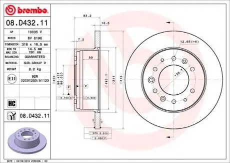 08D43211 Гальмівний диск BREMBO підбір по vin на Brocar