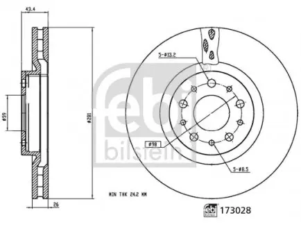 173028 TARCZA HAMULC. FIAT TIPO 15- PRZÓD FEBI BILSTEIN підбір по vin на Brocar