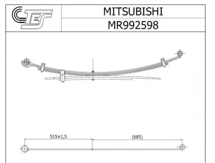 MR9925980019ZT Ресора задня Mitsubishi L200 2.5 DI-D 05-15 (к-кт 6 листів) (70/515/685), 2/7+2/6+2/13мм. TES підбір по vin на Brocar
