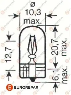 1616431580 Автолампочка безцокольна 12V-W5W EUROREPAR підбір по vin на Brocar