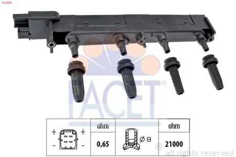 96308 Катушка зажигания Citroen C5/Jumpy/ Peugeot 206/307/407 1.8/2.0 99- FACET подбор по vin на Brocar