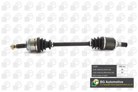 DS3604L Піввісь Kia Picanto 1.0 / 1.1 i -11 (24/25) 630mm Л. BGA підбір по vin на Brocar
