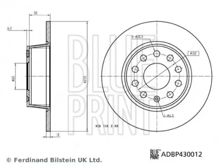 ADBP430012 TARCZA HAMULC. AUDI Q2 16- TYŁ BLUE PRINT підбір по vin на Brocar