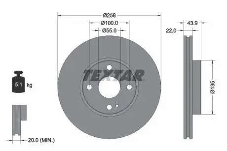92300903 Диск гальмівний (передній) Mazda 2 14-/MX-5 15- (258x22) PRO TEXTAR підбір по vin на Brocar