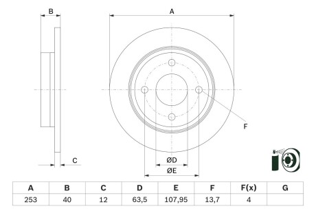 0986479F63 TARCZA HAM. FORD T. FIESTA 1,0-1,1/1,5 TDCI 17- BOSCH підбір по vin на Brocar