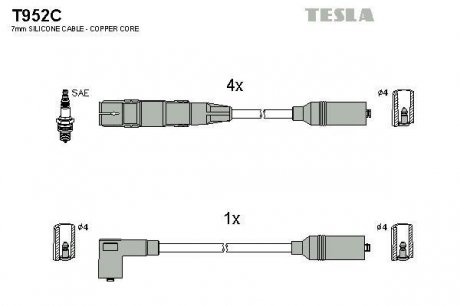 T952C Комплект кабелів запалювання TESLA підбір по vin на Brocar