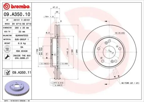 09A35010 Тормозной диск BREMBO підбір по vin на Brocar