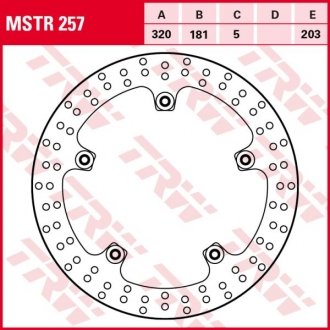 MSTR257 Гальмівний диск. передній, stała, 320/181/5mm, liczba дірочок mocujących-5, 8,4/203mm (zawiera nity) TRW підбір по vin на Brocar