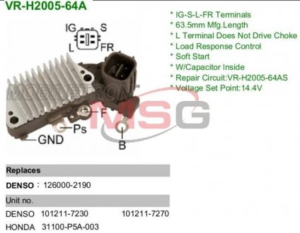 VRH200564A Регулятор напряжения генератора MOBILETRON підбір по vin на Brocar