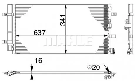 AC4000S Радіатор кондиціонера Audi A4/A5/A6/A7/Q5/Porsche Macan 1.8-4.0 07- (637x341x16) MAHLE / KNECHT підбір по vin на Brocar