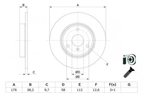 0986479E74 Гальмівний диск передн Smart Fortwo -07,City-Coupe -04,Roadster -5 BOSCH підбір по vin на Brocar