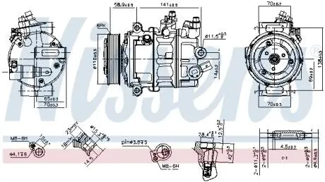 890608 Компресор кондиціонера VW Crafter 2.0TDI 11-/T5 2.0 TDI 15- (Sanden всередині) NISSENS підбір по vin на Brocar