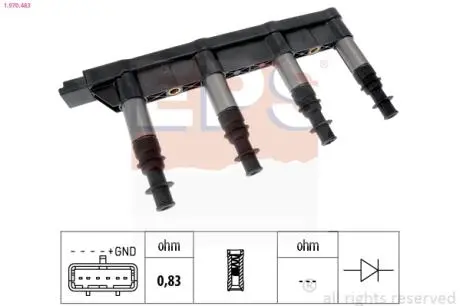 1970483 Катушка зажигания C2,3,4,Peugeot 206,207,307 1.4 16V -3 EPS подбор по vin на Brocar