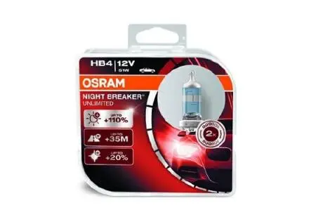 9006NBUHCB Автолампа Osram 9006NBU-HCB Night Breaker Unlimited HB4 P22d 51 W прозрачно-голубая OSRAM підбір по vin на Brocar