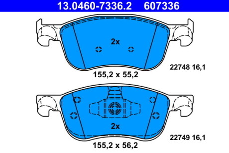 13046073362 13.0460-7336.2_колодки дисковые передние! Ford VII 17> ATE подбор по vin на Brocar