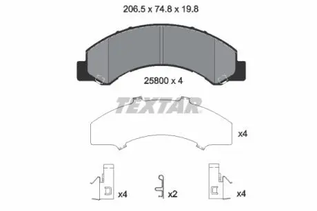 2580001 Комплект гальмівних накладок, дискове гальмо TEXTAR підбір по vin на Brocar