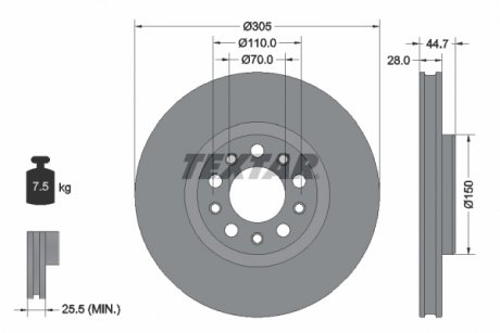 92326305 TARCZA HAM. ALFA P. GIULIA 2,0/2,2 D 16- TEXTAR підбір по vin на Brocar