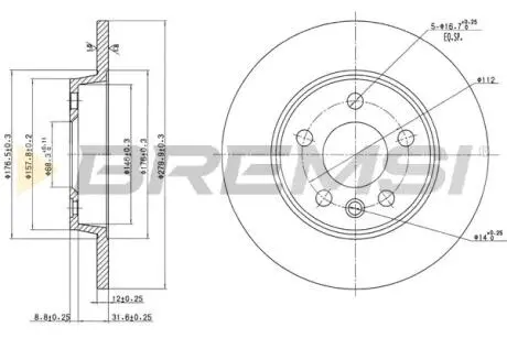 CD7012S Гальмівний диск зад. T4 91-03 (R15) BREMSI підбір по vin на Brocar