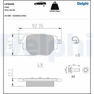 LP3646 Klocki ham. PEUGEOT Tył 06/2019> DELPHI подбор по vin на Brocar