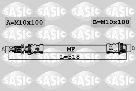 6600009 Шланг торм. передний (518 мм) SASIC подбор по vin на Brocar