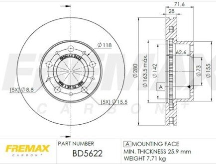 BD5622 Диск тормозной передний FREMAX подбор по vin на Brocar