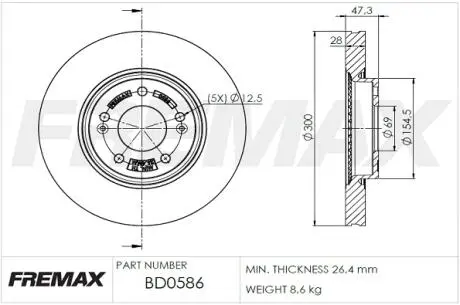 BD0586 Диск гальмівний передній FREMAX підбір по vin на Brocar