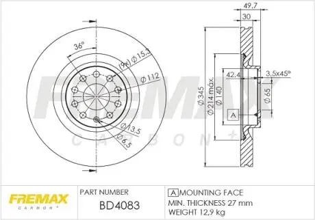BD4083 Диск торм. передній FREMAX підбір по vin на Brocar