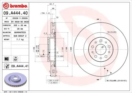 09A44440 Гальмівний диск BREMBO підбір по vin на Brocar