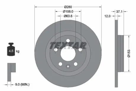 92323803 TARCZA HAM. VOLVO T. XC40 1,5-2,0 18- TEXTAR підбір по vin на Brocar