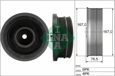 544008210 Шків колінвалу BMW 1 (E87)/3 (E90/E91)/5 (E60)/X3 (E83) 2.0D 02-12 (4PK+6PK) M47/N47 INA підбір по vin на Brocar