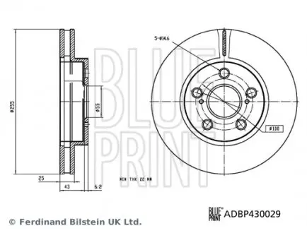 ADBP430029 Гальмівний диск BLUE PRINT подбор по vin на Brocar