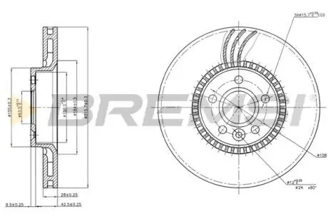 CD7607V Гальмівний диск перед. S-MAX/Galaxy/S60/S80 06- (316x28) BREMSI підбір по vin на Brocar